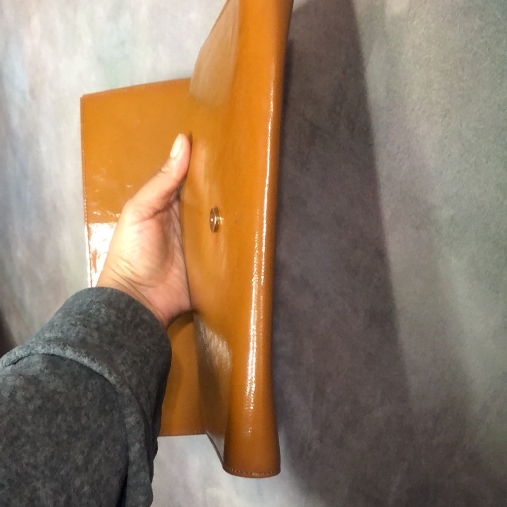 Large Yves Saint Laurent Brown Leather Clutch with patent leather - Picture 12 of 12